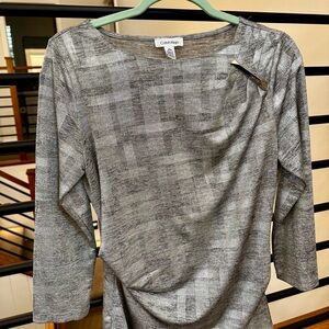 Calvin Klein Gray Asymmetrical Ruched Blouse